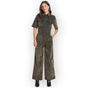 NWT Universal Thread Jumpsuit Olive Zip Stretch Velvety Flocked Denim size 10